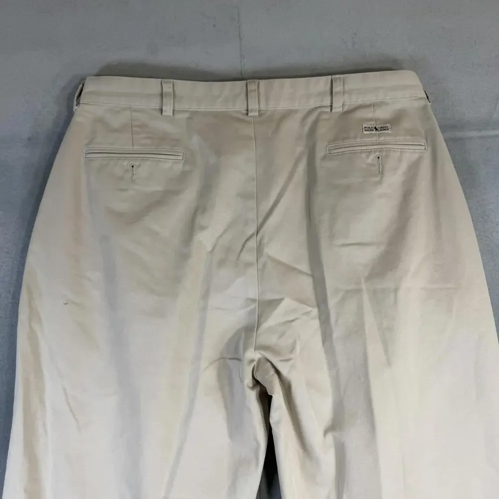 Vintage Polo Ralph Lauren Andrew Pants Mens 38x29 Beige Cream Pleated Chino 90s